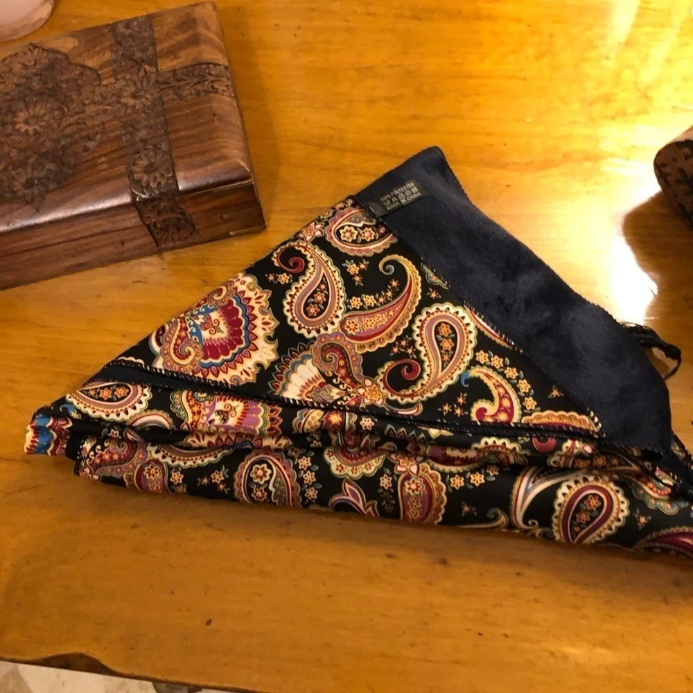 Navy Triangle Paisley Reversible Shawl